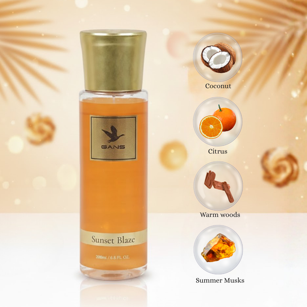 GANS Sunset, Pink Star & Flirt With Me Body Mist Combo – 200ml Each (Pack of 3) | Warm, Floral & Playful Long-Lasting Fragrance | Paraben-Free | Lightweight Everyday Body Spray | Perfect for Gifting