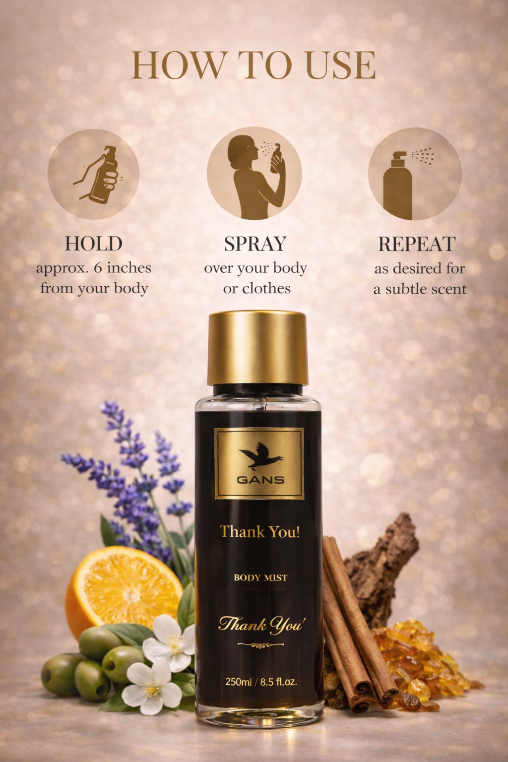 GANS I Love You & Thank You Body Mist Combo – 250ml Each (Combo Pack of 2) | Soft, Sweet & Refreshing Long-Lasting Fragrance | Paraben-Free | Lightweight Everyday Body Spray | Perfect for Gifting