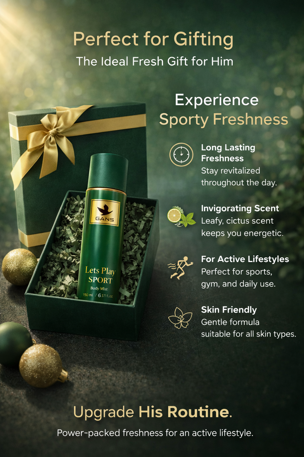 GANS Sports Body Mist Let’s Play – 150ml Each (Combo Pack of 2) | Energetic, Refreshing & Long-Lasting Fragrance | Lightweight Everyday Body Spray | Perfect for Gifting | Unisex