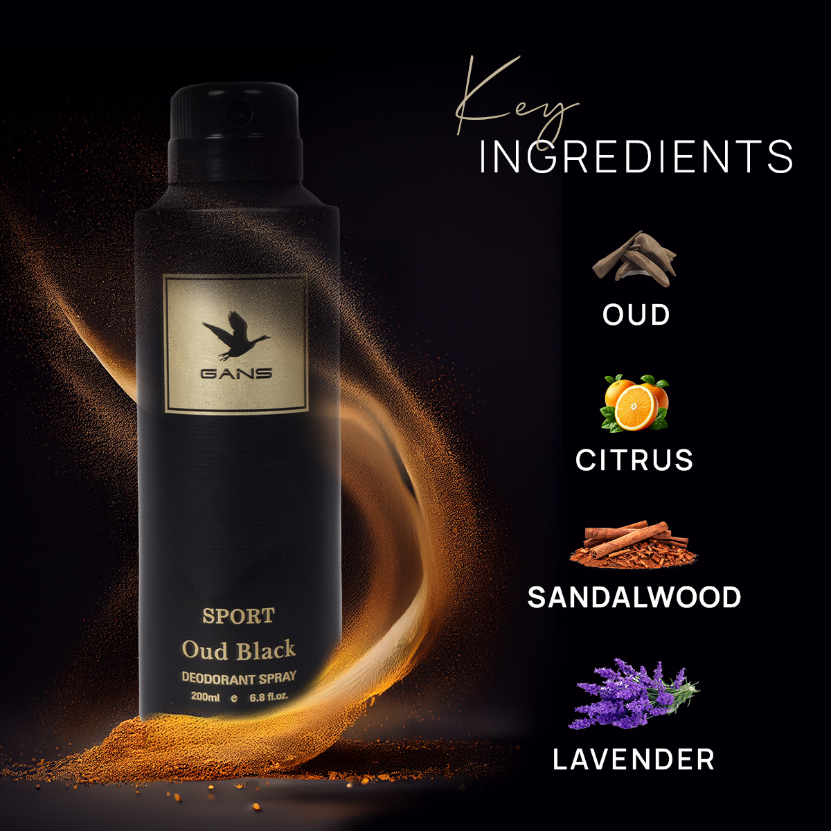 GANS Oud Black Perfume Deodorant Spray – 200ml