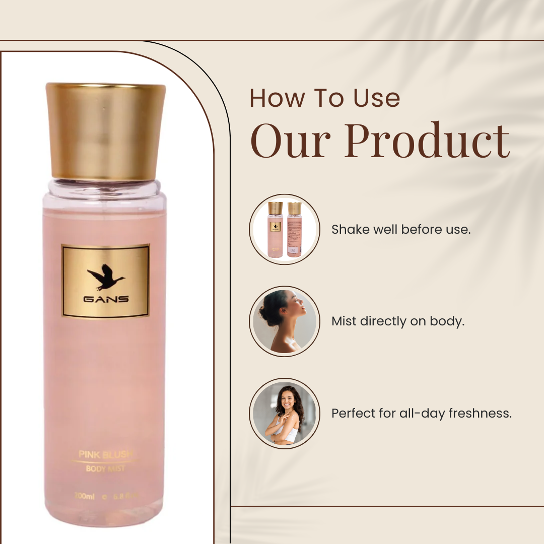 GANS Pink Blush, First Desire & Olive Bloom Body Mist Combo – 200ml Each (Combo Pack of 3) | Floral, Fruity & Fresh Long-Lasting Fragrance | Paraben-Free | Lightweight Everyday Body Spray | Perfect for Gifting