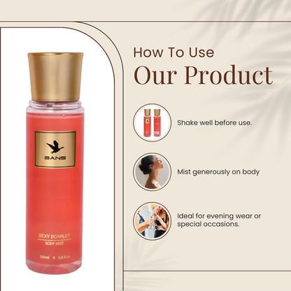 GANS Sexy Scarlet Body Mist for Women – 200ml Each (Combo Pack of 2) | Bold, Sensual & Long-Lasting Fragrance | Paraben-Free | Lightweight Everyday Body Spray | Perfect for Gifting