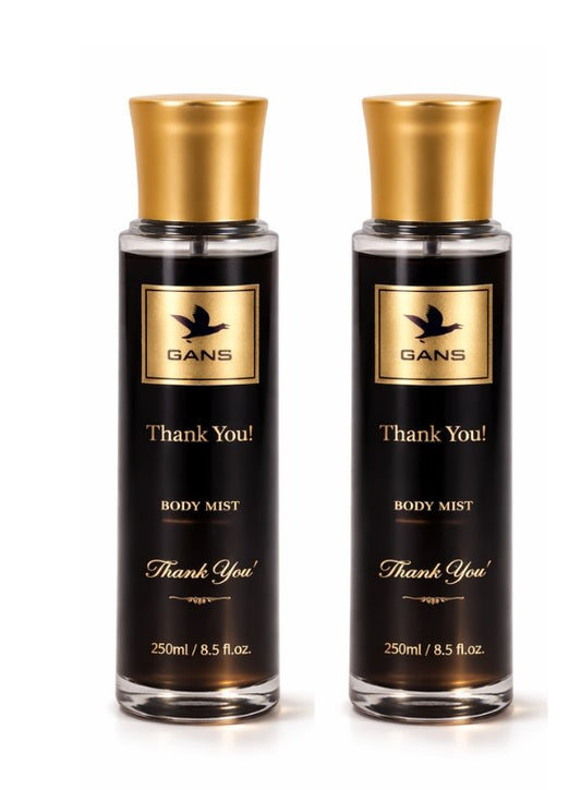 GANS Thank You Body Mist for Women – 250ml Each (Combo Pack of 2) | Fresh & Sweet Long-Lasting Fragrance | Paraben-Free | Lightweight Everyday Body Spray | Perfect for Gifting