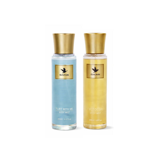 GANS Flirt With Me & First Desire Body Mist Combo – 200ml Each (Combo Pack of 2) | Playful & Fruity Long-Lasting Fragrance | Paraben-Free | Lightweight Everyday Body Spray | Perfect for Gifting