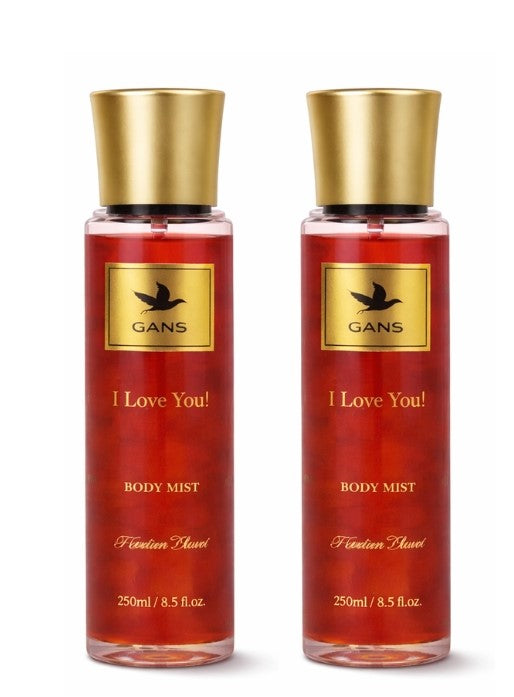 GANS I Love You Body Mist for Women – 250ml Each (Combo Pack of 2) | Soft, Romantic & Sweet Long-Lasting Fragrance | Paraben-Free | Lightweight Everyday Body Spray | Perfect for Gifting