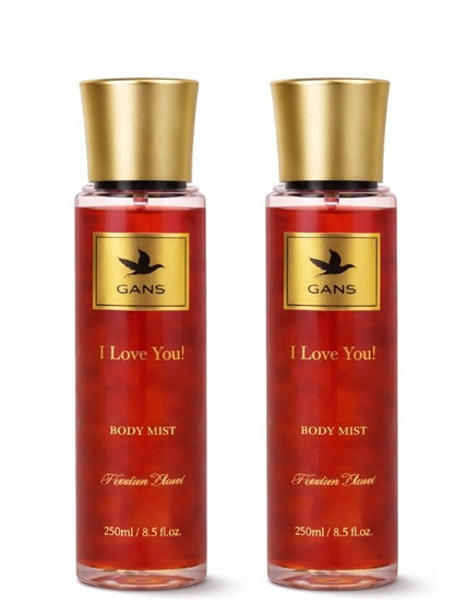GANS I Love You Body Mist for Women – 250ml Each (Combo Pack of 2) | Soft, Romantic & Sweet Long-Lasting Fragrance | Paraben-Free | Lightweight Everyday Body Spray | Perfect for Gifting