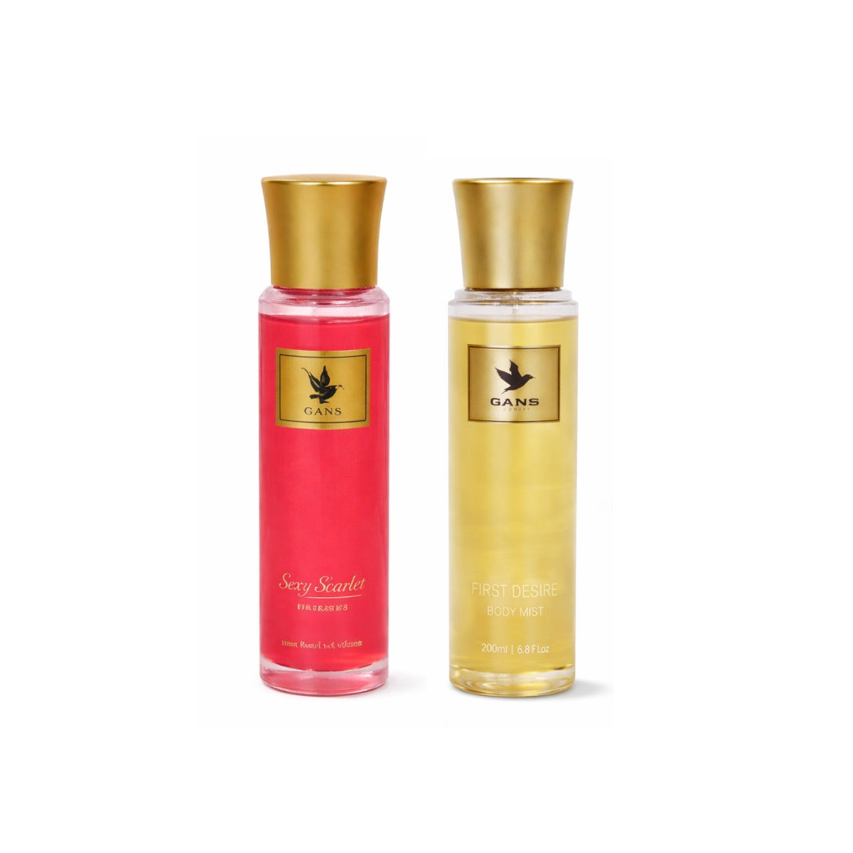 GANS Sexy Scarlet & First Desire Body Mist Combo – 200ml Each (Combo Pack of 2) | Bold, Warm & Fruity Long-Lasting Fragrance | Paraben-Free | Lightweight Everyday Body Spray | Perfect for Gifting