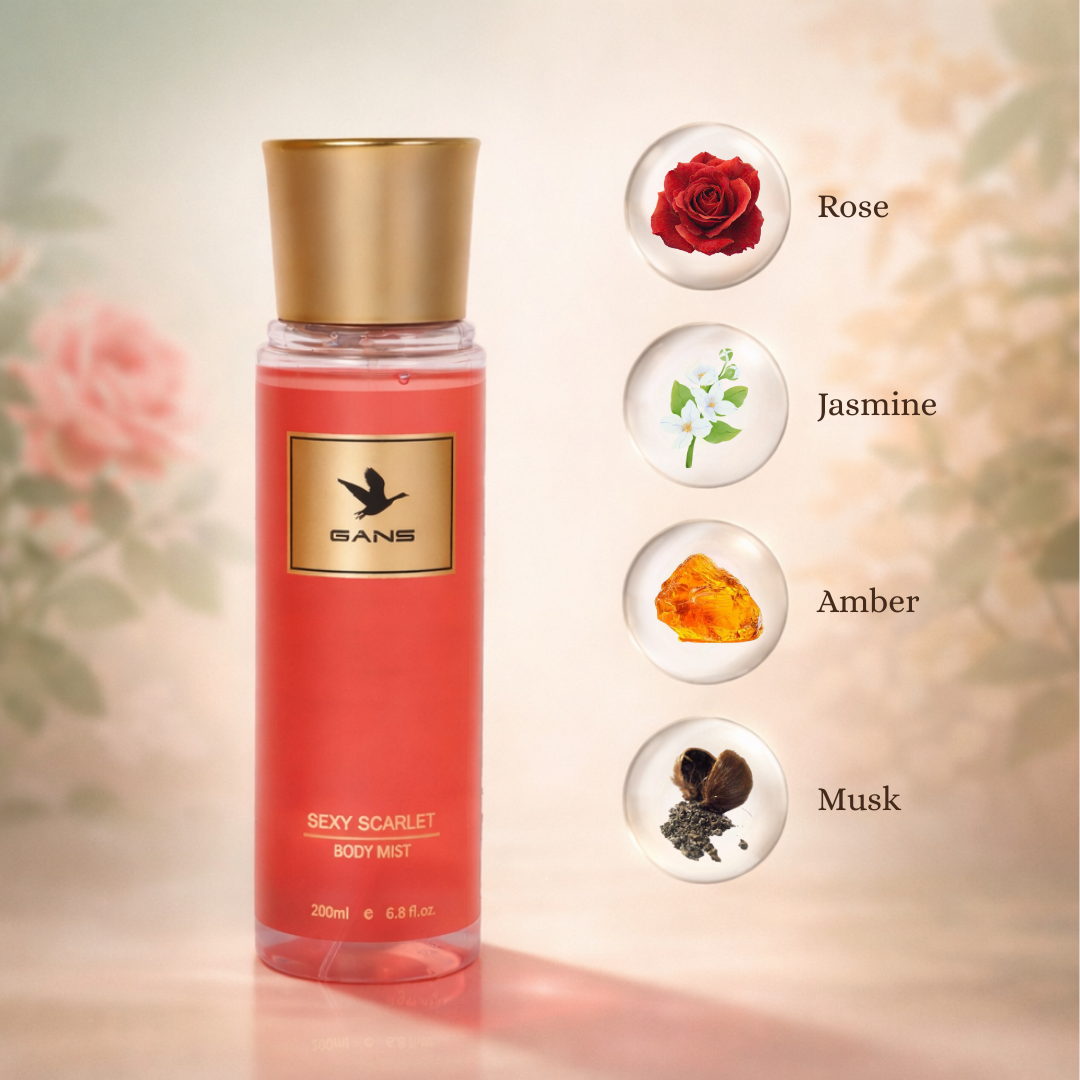 GANS Sexy Scarlet, Flirt With Me & Olive Bloom Body Mist Combo – 200ml Each (Combo Pack of 3) | Bold, Playful & Fresh Long-Lasting Fragrance | Paraben-Free | Lightweight Everyday Body Spray | Perfect for Gifting