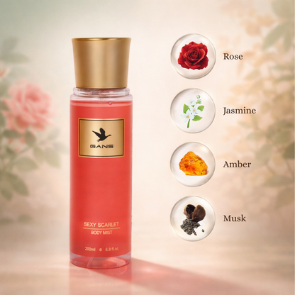 GANS Sexy Scarlet, Flirt With Me & Olive Bloom Body Mist Combo – 200ml Each (Combo Pack of 3) | Bold, Playful & Fresh Long-Lasting Fragrance | Paraben-Free | Lightweight Everyday Body Spray | Perfect for Gifting