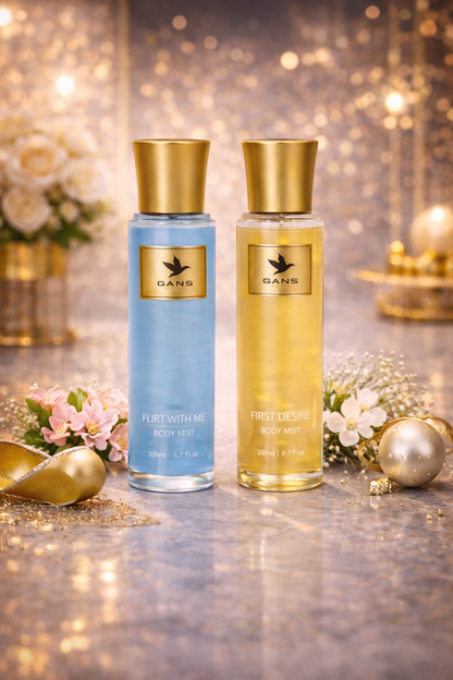GANS Flirt With Me & First Desire Body Mist Combo – 200ml Each (Combo Pack of 2) | Playful & Fruity Long-Lasting Fragrance | Paraben-Free | Lightweight Everyday Body Spray | Perfect for Gifting