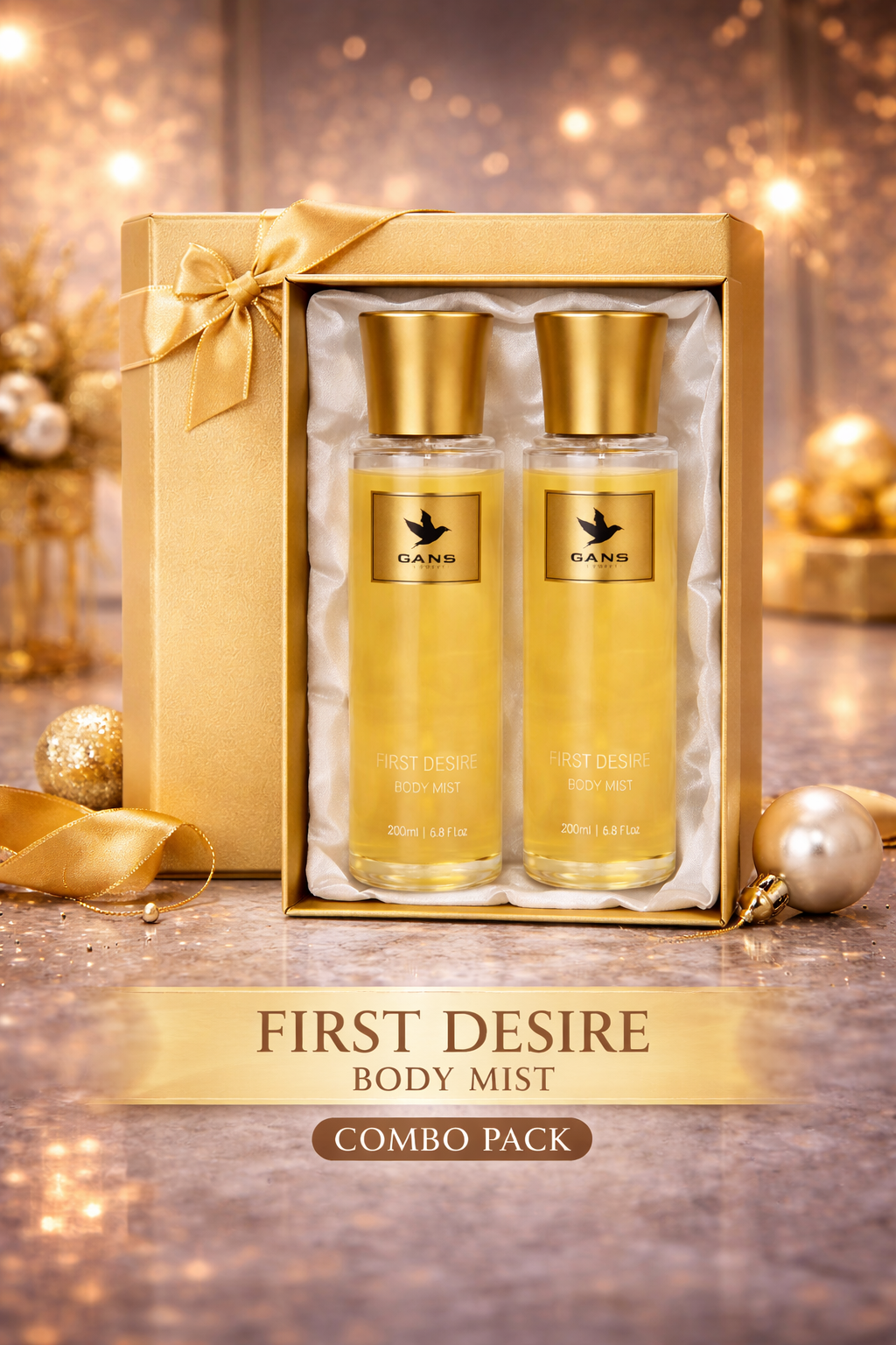 GANS First Desire Body Mist for Women – 200ml Each (Combo Pack of 2) | Fresh, Fruity & Long-Lasting Fragrance | Paraben-Free | Lightweight Everyday Body Spray | Perfect for Gifting