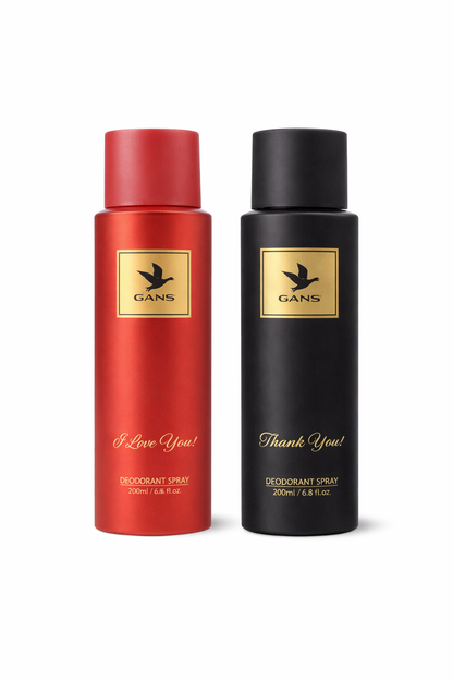 GANS Thank You & I Love You Deodorant Spray Combo Pack (200ml Each) | Long-Lasting Freshness | Quick-Dry Non-Sticky Body Spray | Daily Use Fragrance | For Men & Women