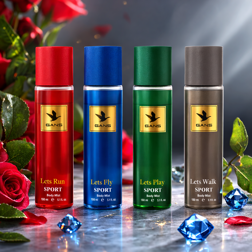 GANS Sport Body Mist Combo Pack of 4 (150ml Each) – Lets Run, Lets Fly, Lets Play & Lets Walk | Long Lasting Fresh Deodorant Spray for Men