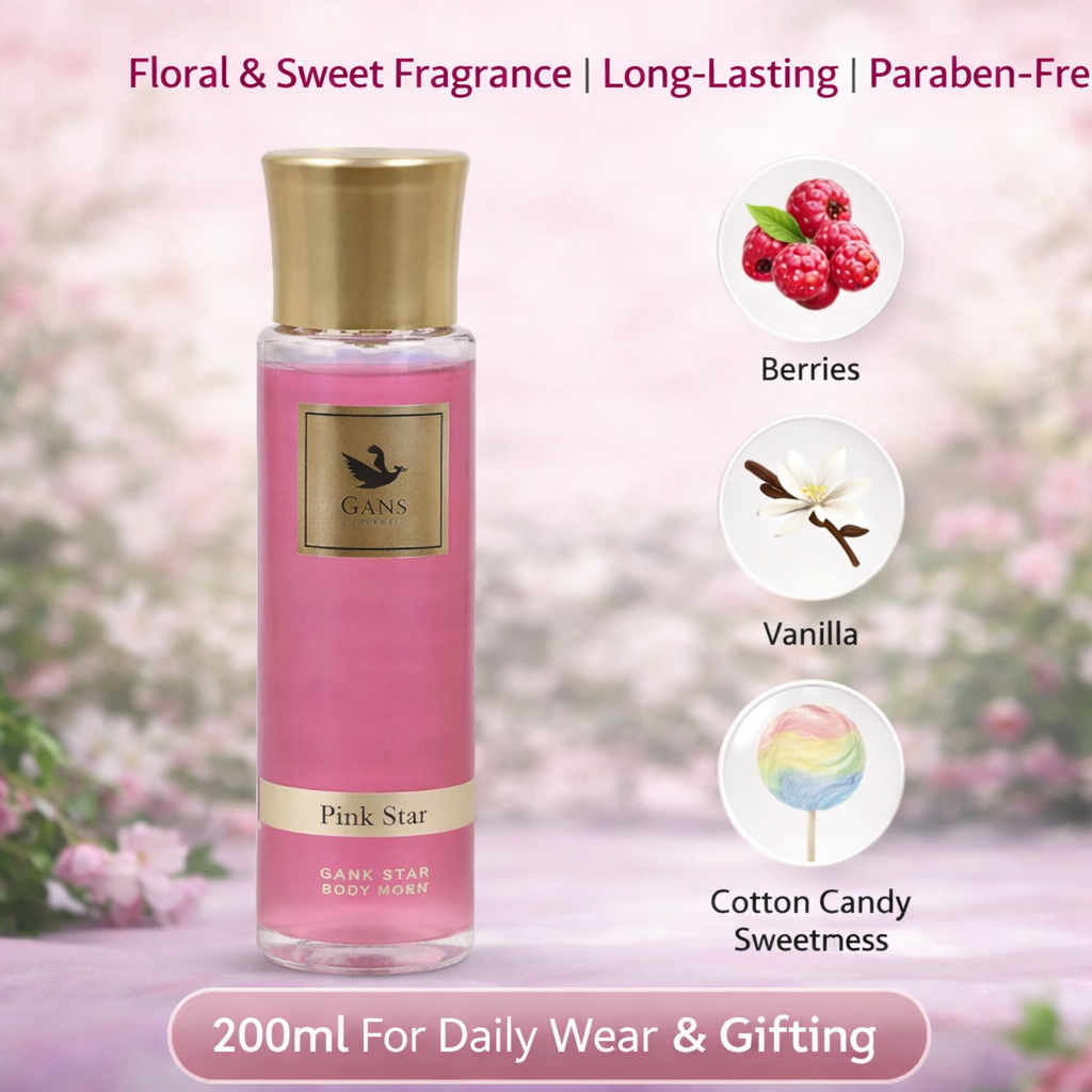 GANS Sunset, Pink Star & First Desire Body Mist Combo – 200ml Each (Combo Pack of 3) | Warm, Floral & Fruity Long-Lasting Fragrance | Paraben-Free | Lightweight Everyday Body Spray | Perfect for Gifting