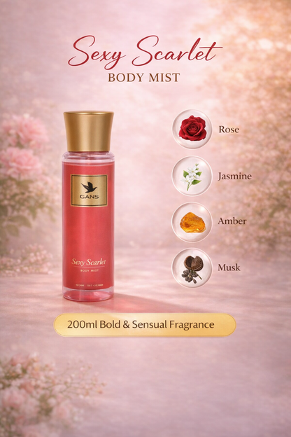 GANS Sexy Scarlet, Flirt With Me & Olive Bloom Body Mist Combo – 200ml Each (Combo Pack of 3) | Bold, Playful & Fresh Long-Lasting Fragrance | Paraben-Free | Lightweight Everyday Body Spray | Perfect for Gifting