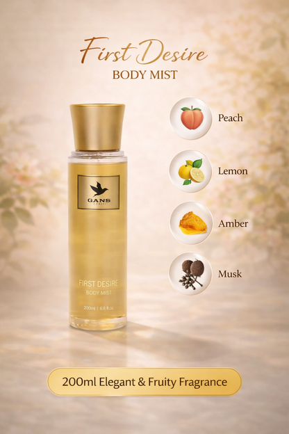 GANS Sunset, Pink Star & First Desire Body Mist Combo – 200ml Each (Combo Pack of 3) | Warm, Floral & Fruity Long-Lasting Fragrance | Paraben-Free | Lightweight Everyday Body Spray | Perfect for Gifting
