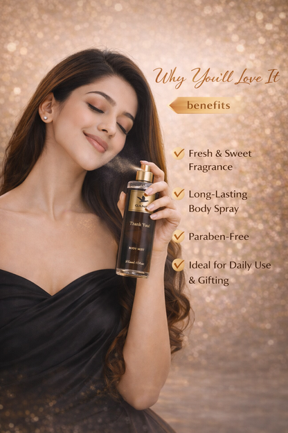 GANS Thank You Body Mist for Women – 250ml Each (Combo Pack of 2) | Fresh & Sweet Long-Lasting Fragrance | Paraben-Free | Lightweight Everyday Body Spray | Perfect for Gifting