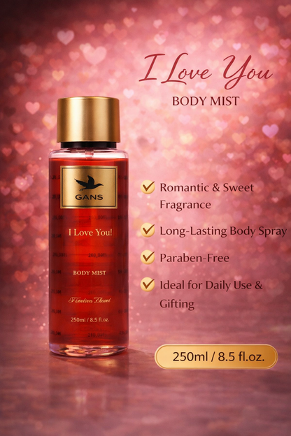 GANS I Love You & Thank You Body Mist Combo – 250ml Each (Combo Pack of 2) | Soft, Sweet & Refreshing Long-Lasting Fragrance | Paraben-Free | Lightweight Everyday Body Spray | Perfect for Gifting