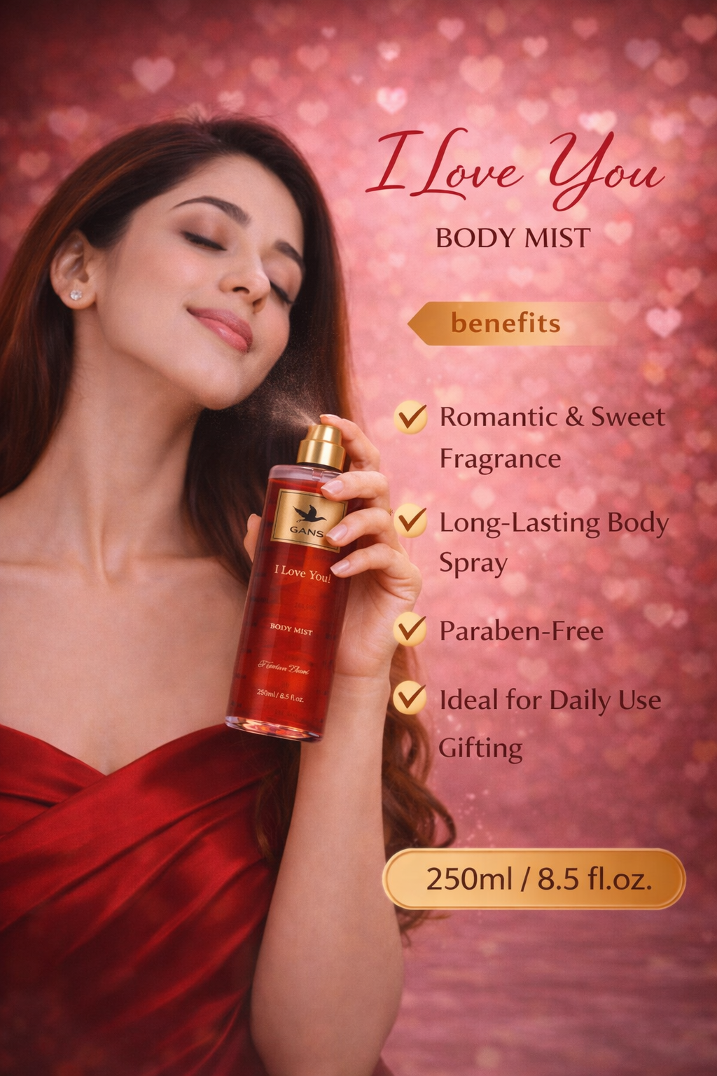 GANS I Love You & Thank You Body Mist Combo – 250ml Each (Combo Pack of 2) | Soft, Sweet & Refreshing Long-Lasting Fragrance | Paraben-Free | Lightweight Everyday Body Spray | Perfect for Gifting