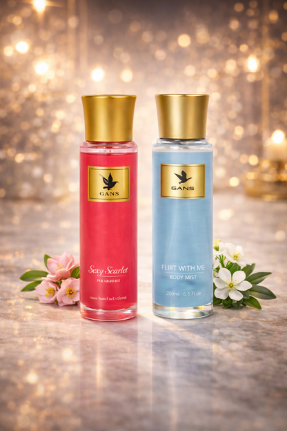 GANS Sexy Scarlet & Flirt With Me Body Mist Combo – 200ml Each (Combo Pack of 2) | Bold, Warm & Playful Long-Lasting Fragrance | Paraben-Free | Lightweight Everyday Body Spray | Perfect for Gifting