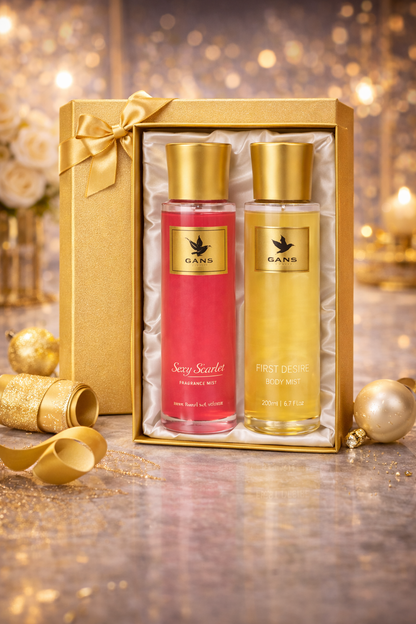 GANS Sexy Scarlet & First Desire Body Mist Combo – 200ml Each (Combo Pack of 2) | Bold, Warm & Fruity Long-Lasting Fragrance | Paraben-Free | Lightweight Everyday Body Spray | Perfect for Gifting