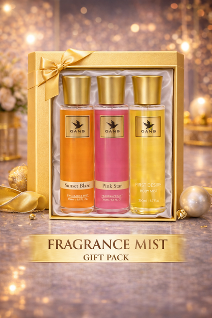 GANS Sunset, Pink Star & First Desire Body Mist Combo – 200ml Each (Combo Pack of 3) | Warm, Floral & Fruity Long-Lasting Fragrance | Paraben-Free | Lightweight Everyday Body Spray | Perfect for Gifting