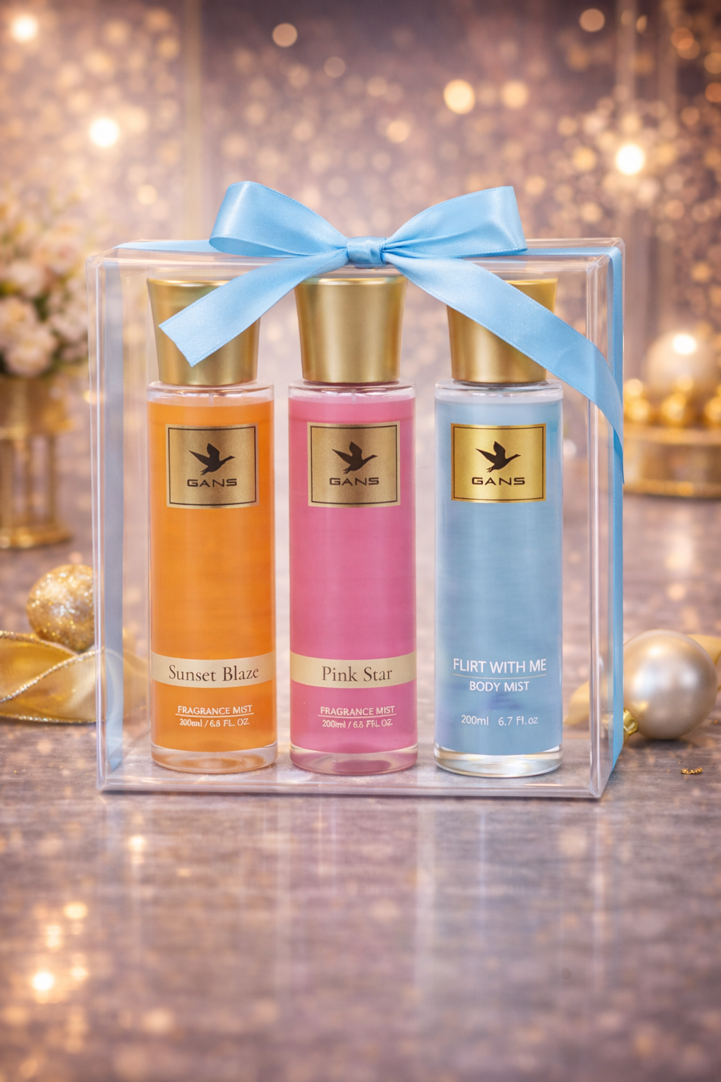 GANS Sunset, Pink Star & Flirt With Me Body Mist Combo – 200ml Each (Pack of 3) | Warm, Floral & Playful Long-Lasting Fragrance | Paraben-Free | Lightweight Everyday Body Spray | Perfect for Gifting