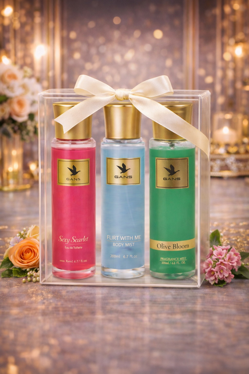 GANS Sexy Scarlet, Flirt With Me & Olive Bloom Body Mist Combo – 200ml Each (Combo Pack of 3) | Bold, Playful & Fresh Long-Lasting Fragrance | Paraben-Free | Lightweight Everyday Body Spray | Perfect for Gifting