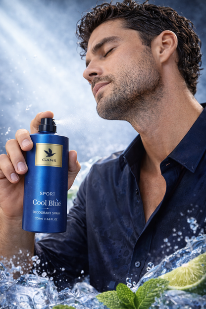 GANS Cool Blue & Electric Red Deodorant Spray Combo Pack for Men (200ml Each) | Long-Lasting Freshness | Aquatic Herbal + Sporty Citrus Oud Fragrance | Non-Sticky Body Spray