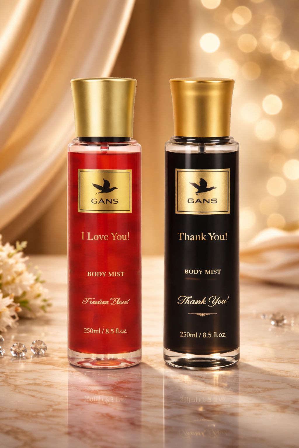 GANS I Love You & Thank You Body Mist Combo – 250ml Each (Combo Pack of 2) | Soft, Sweet & Refreshing Long-Lasting Fragrance | Paraben-Free | Lightweight Everyday Body Spray | Perfect for Gifting