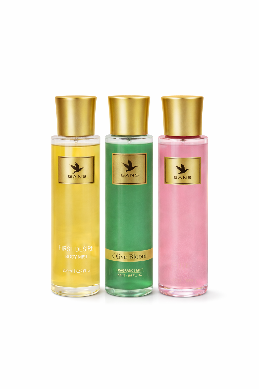 GANS Pink Blush, First Desire & Olive Bloom Body Mist Combo – 200ml Each (Combo Pack of 3) | Floral, Fruity & Fresh Long-Lasting Fragrance | Paraben-Free | Lightweight Everyday Body Spray | Perfect for Gifting