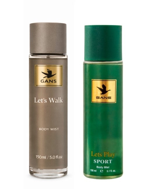 GANS Sports Body Mist Combo – Let’s Play & Let’s Walk – 150ml Each (Combo Pack of 2) | Refreshing, Energetic & Long-Lasting Fragrance | Paraben-Free | Lightweight Everyday Body Spray | Unisex | Perfect for Gifting