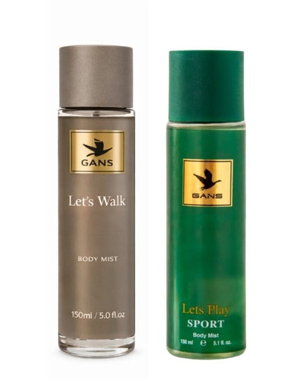 GANS Sports Body Mist Combo – Let’s Play & Let’s Walk – 150ml Each (Combo Pack of 2) | Refreshing, Energetic & Long-Lasting Fragrance | Paraben-Free | Lightweight Everyday Body Spray | Unisex | Perfect for Gifting