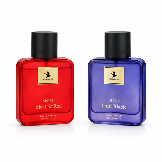 GANS Electric Red & Oud Black Eau De Parfum Combo Pack of 2 (50 ML Each) | Long Lasting Citrus & Oud Premium Fragrance | Fresh & Bold Unisex Perfume
