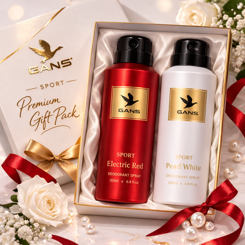 GANS Pearl White & Electric Red Deodorant Spray Combo Pack for Men (200ml Each) | Long-Lasting Freshness | Citrus Floral & Sporty Citrus Oud Fragrance | Non-Sticky Body Spray